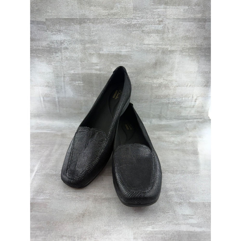 Clarks Collection Black Snake Print Leather Loafers Flats 26104757 Women Sz 10M